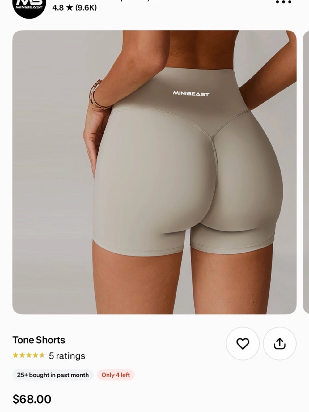 MiniBeast High-Rise Tone Bike Shorts — Light Taupe
